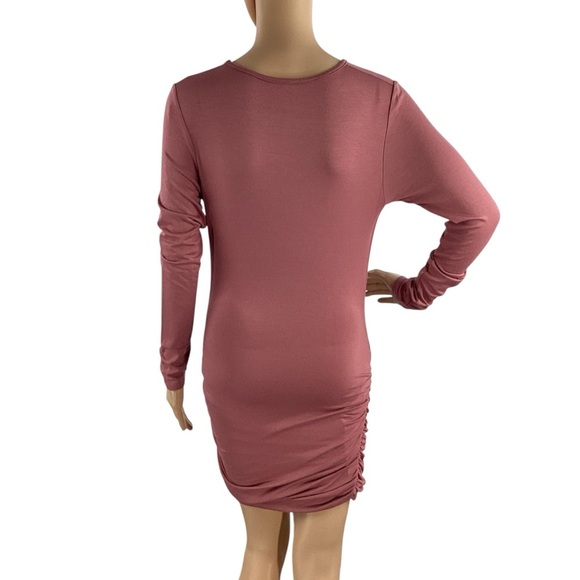 Rachel Pally Long Sleeve Keyhole Ruched Mini Dress Mauve S - Picture 5 of 7